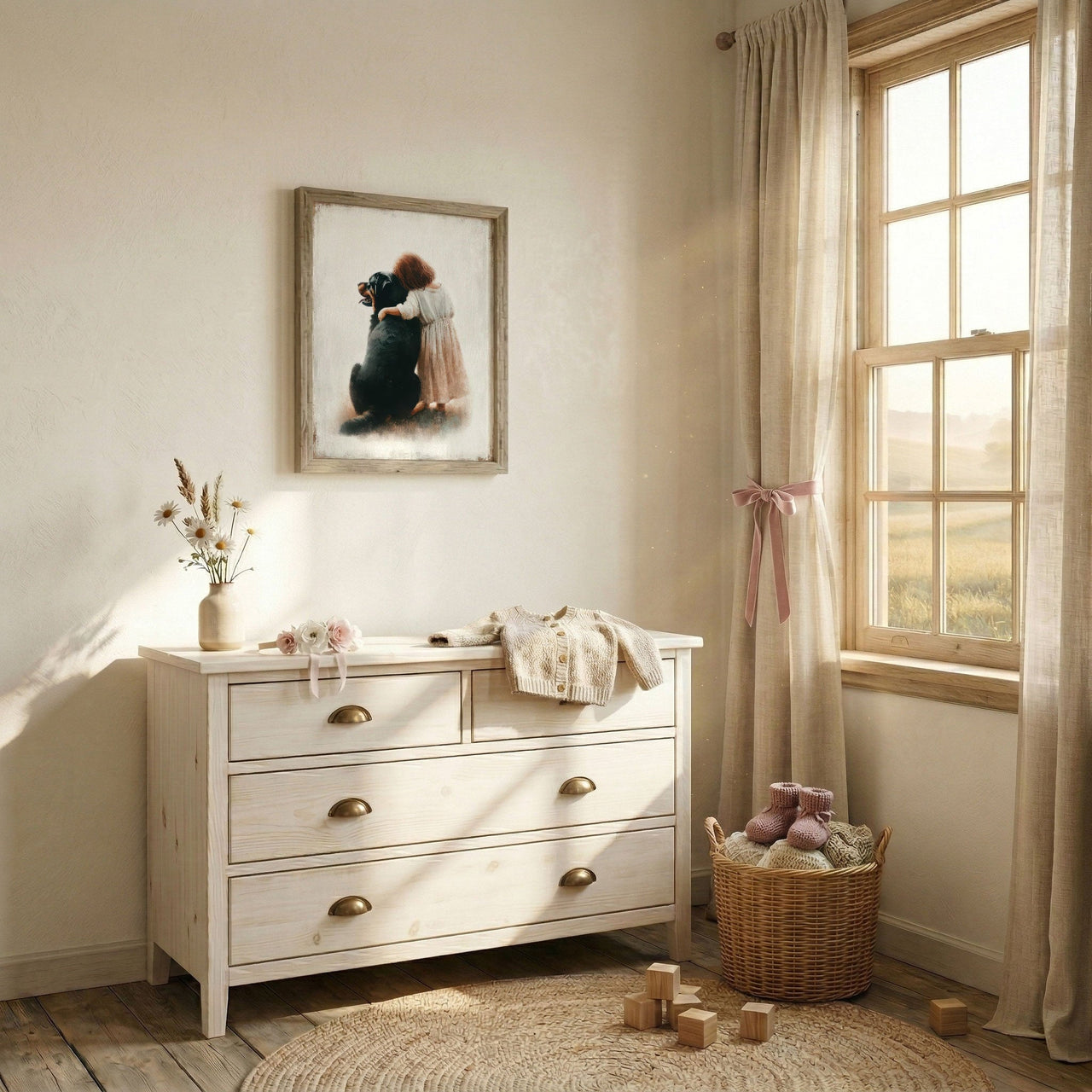 Rottweiler Wall Art – Dog Nursery Print for Girls