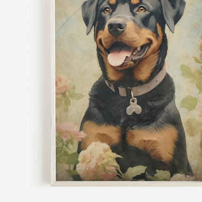 Rottweiler Wall Art, Vintage Dog Print, Dogs with Flowers Painting - WildfieldPrints