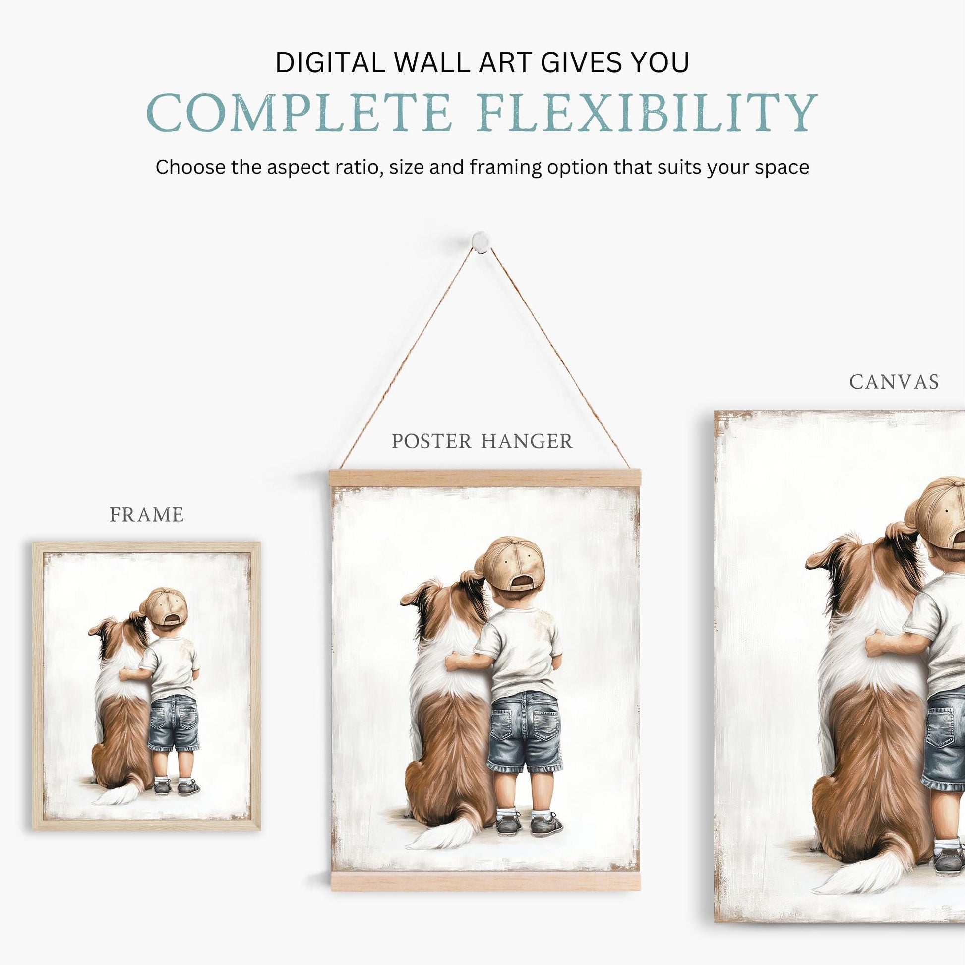 Rough Collie Wall Art, Boy and Dog Print, Dog Nursery Decor, Collie Painting - WildfieldPrints