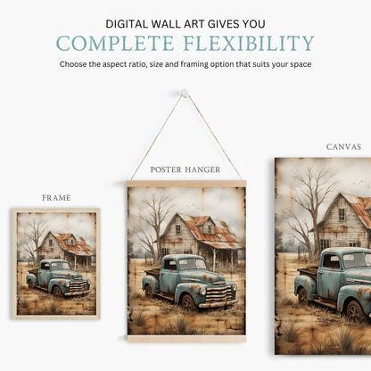Rural Wall Art, Vintage Country House & Rusty Car Decor, Countryside Print - WildfieldPrints