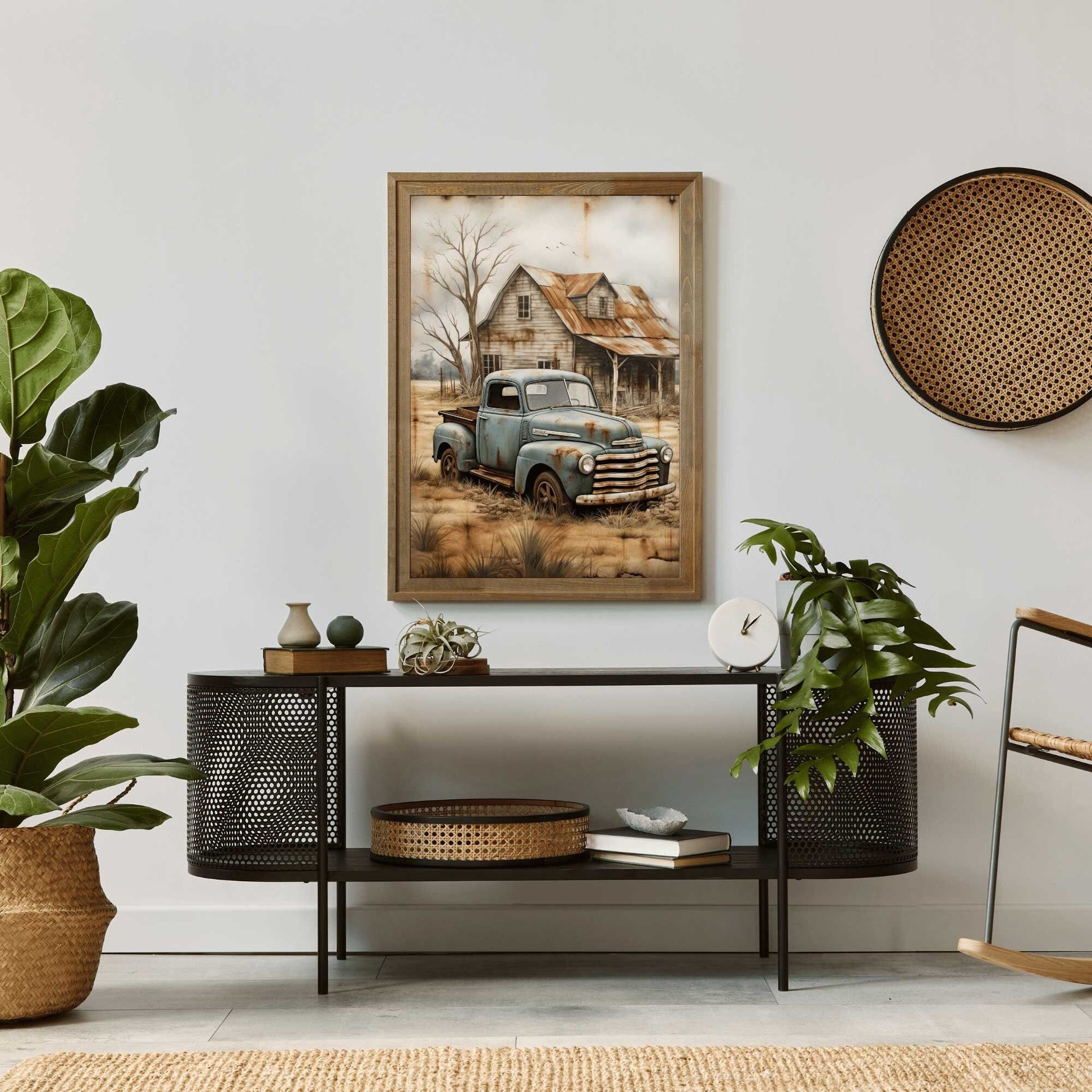 Rural Wall Art, Vintage Country House & Rusty Car Decor, Countryside Print - WildfieldPrints