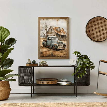 Rural Wall Art, Vintage Country House & Rusty Car Decor, Countryside Print - WildfieldPrints