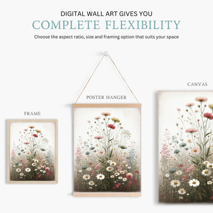 Rustic Floral Print, Vintage Flower Wall Decor, Wildflower Art - WildfieldPrints