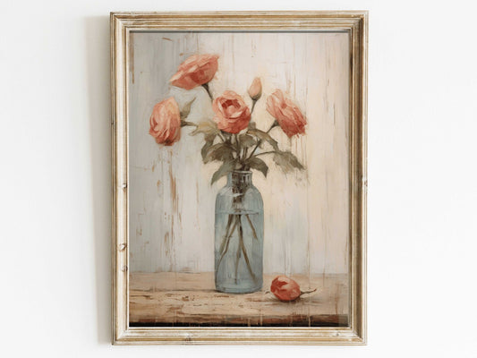 Vintage Rose Print – Floral Living Room Wall Art