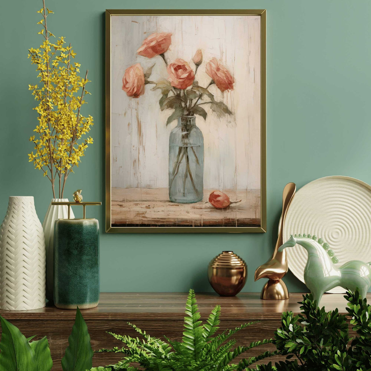 Vintage Rose Print – Floral Living Room Wall Art