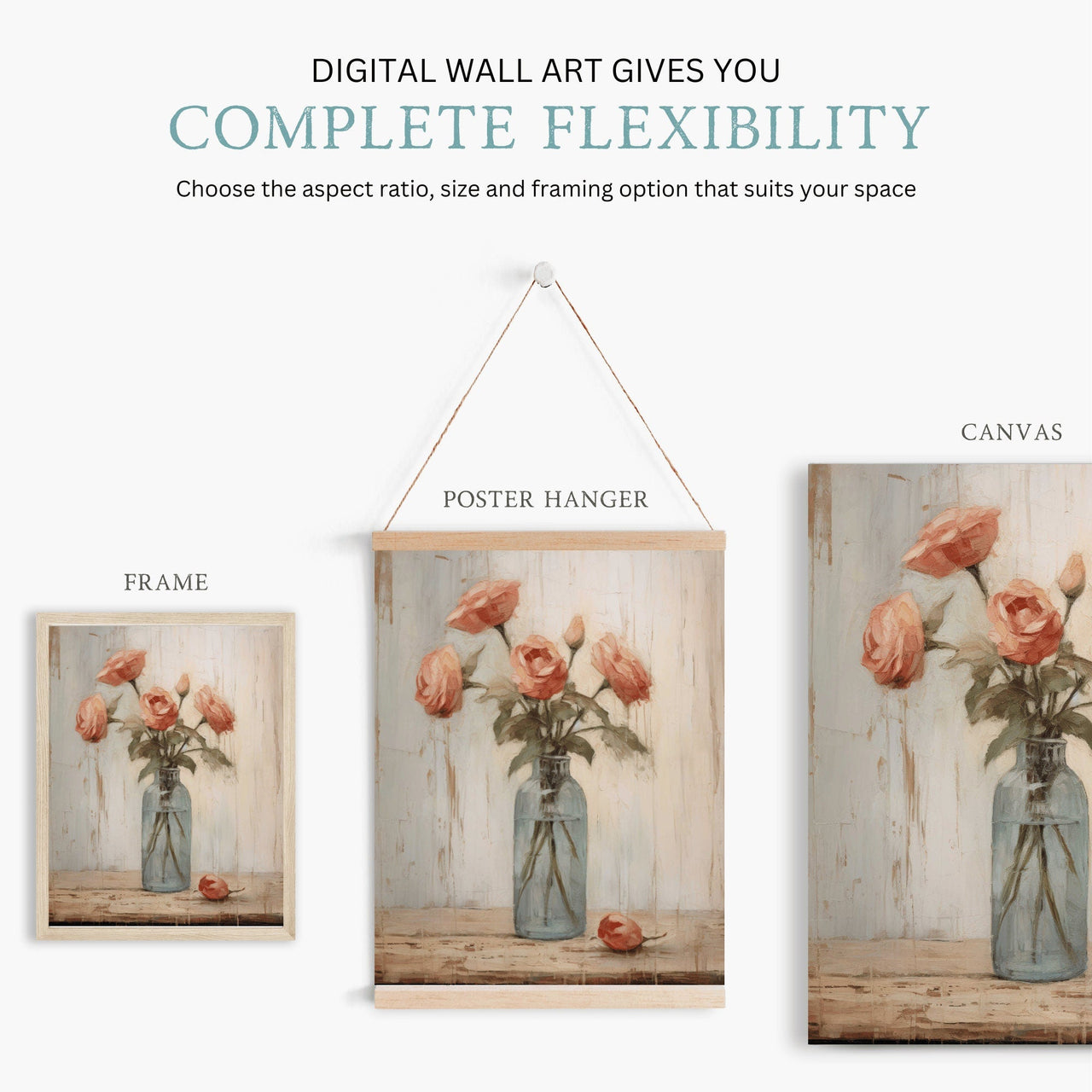 Vintage Rose Print – Floral Living Room Wall Art
