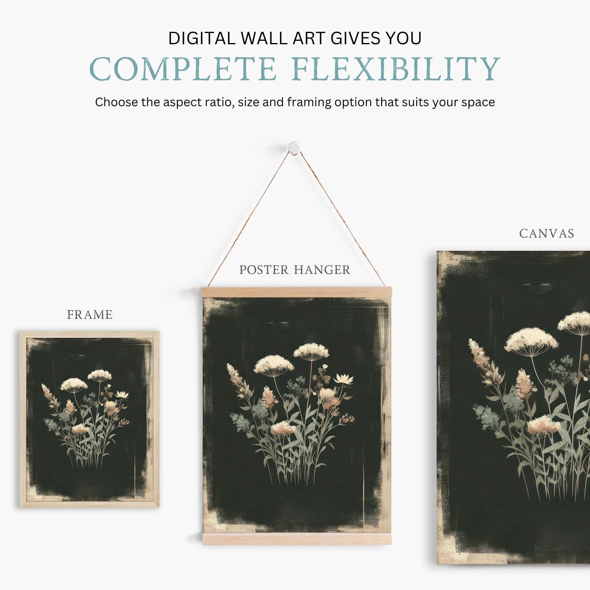 Rustic Floral Prints, Wildflower Art Decor, Minimalist Flower Wall Art - WildfieldPrints