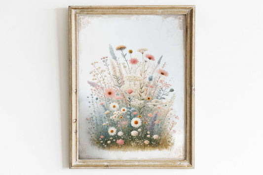 Rustic Floral Prints, Wildflower Wall Art, Minimalist Flower Decor - WildfieldPrints