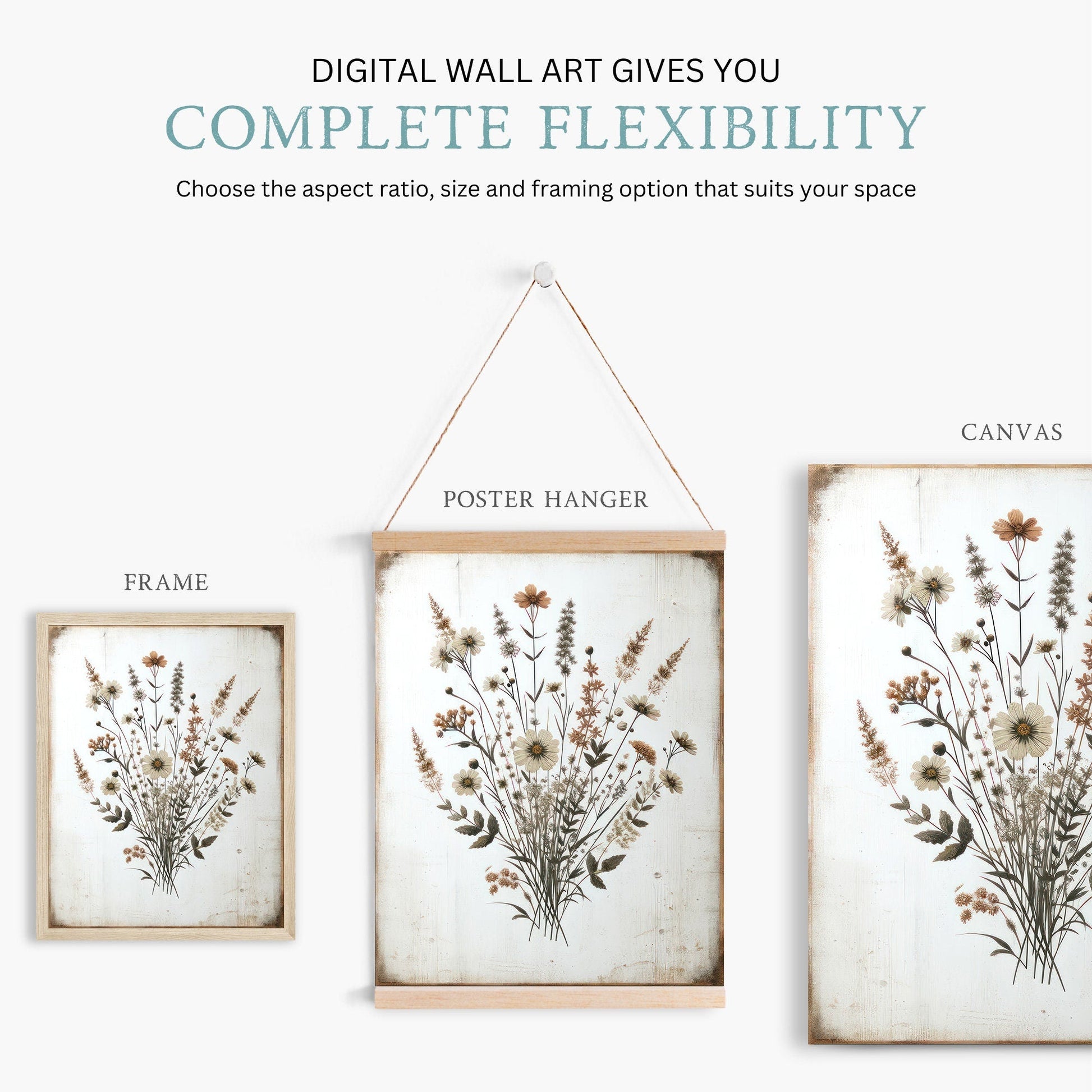 Rustic Floral Prints, Wildflower Wall Decor, Minimalist Flower Art - WildfieldPrints