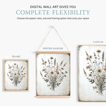 Rustic Floral Prints, Wildflower Wall Decor, Minimalist Flower Art - WildfieldPrints