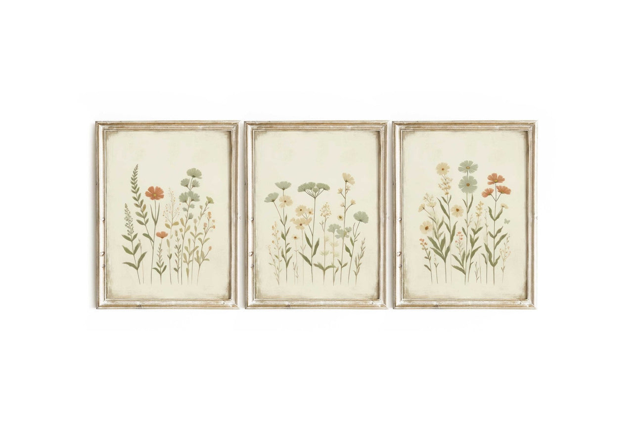 Wildflower Wall Art – Floral Bedroom Print • Set of 3