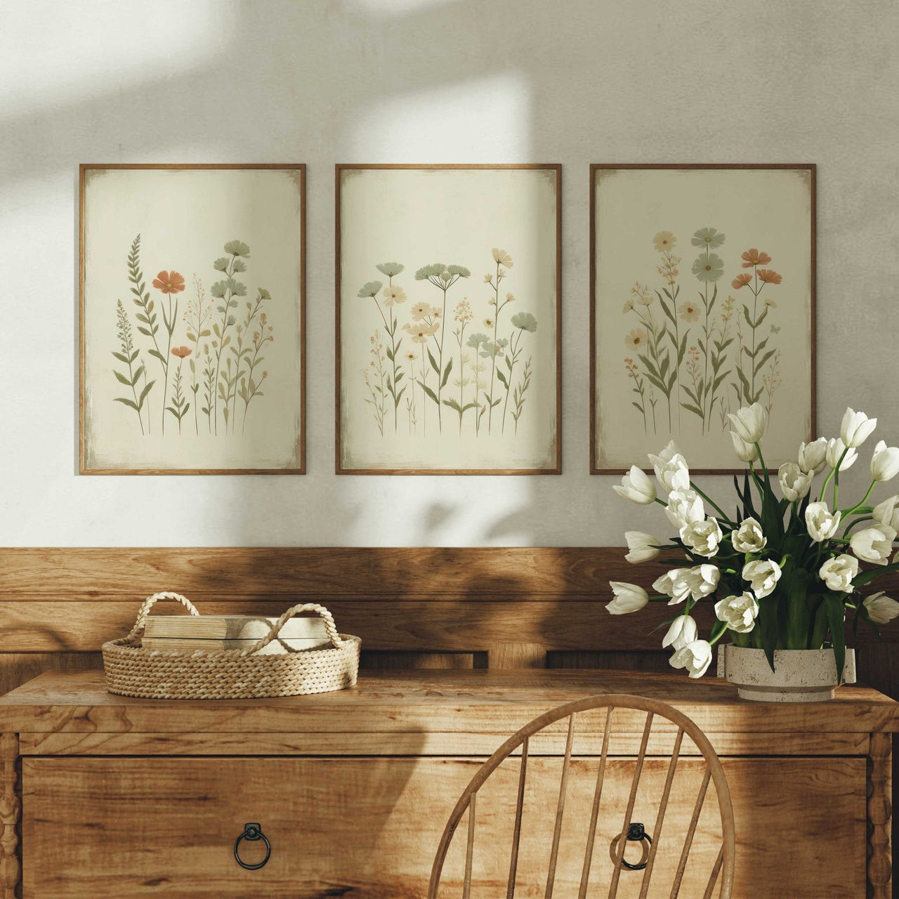 Wildflower Wall Art – Floral Bedroom Print • Set of 3