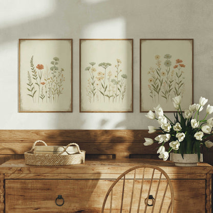 Rustic Floral Prints, Wildflower Wall Decor, Vintage Flower Art - WildfieldPrints