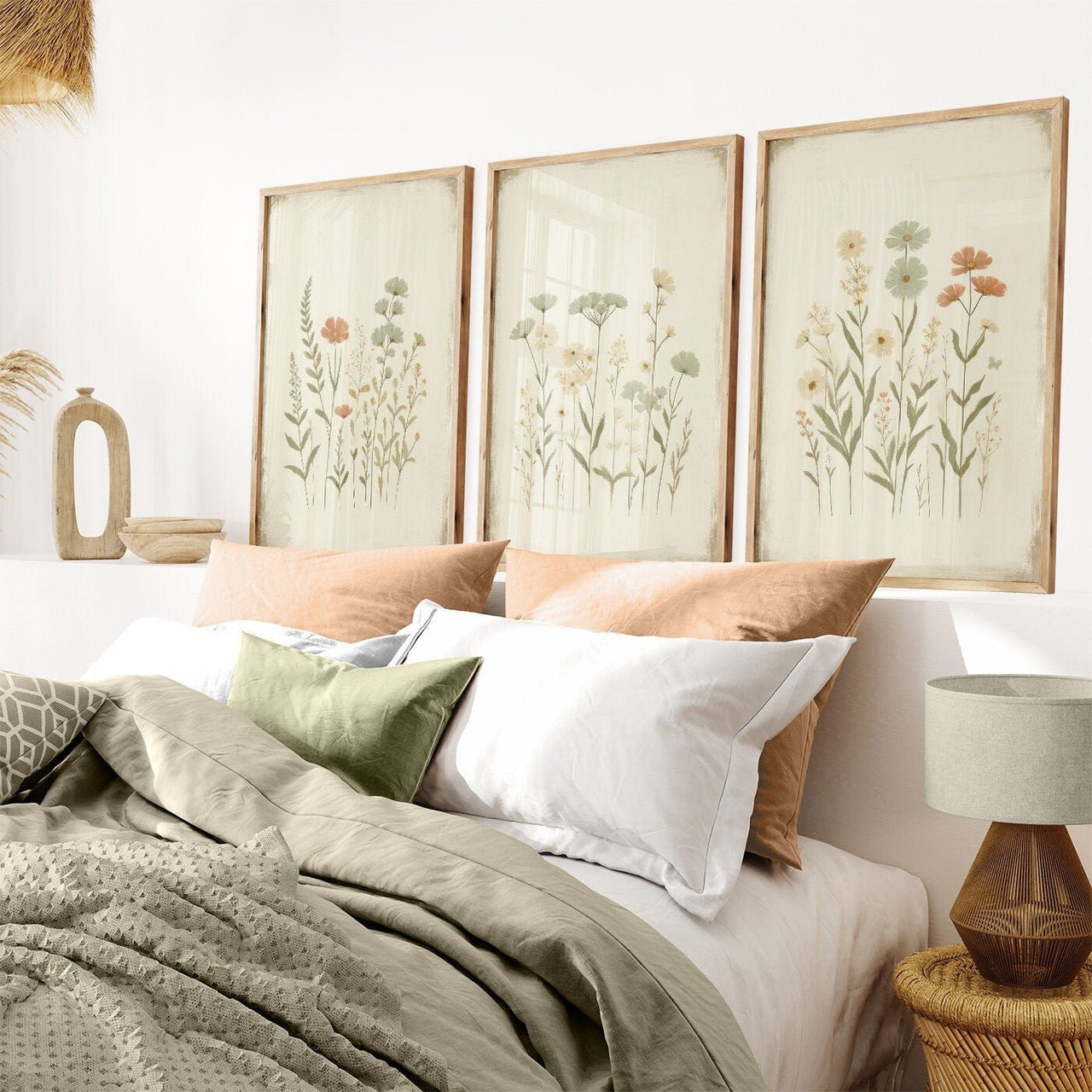 Wildflower Wall Art – Floral Bedroom Print • Set of 3