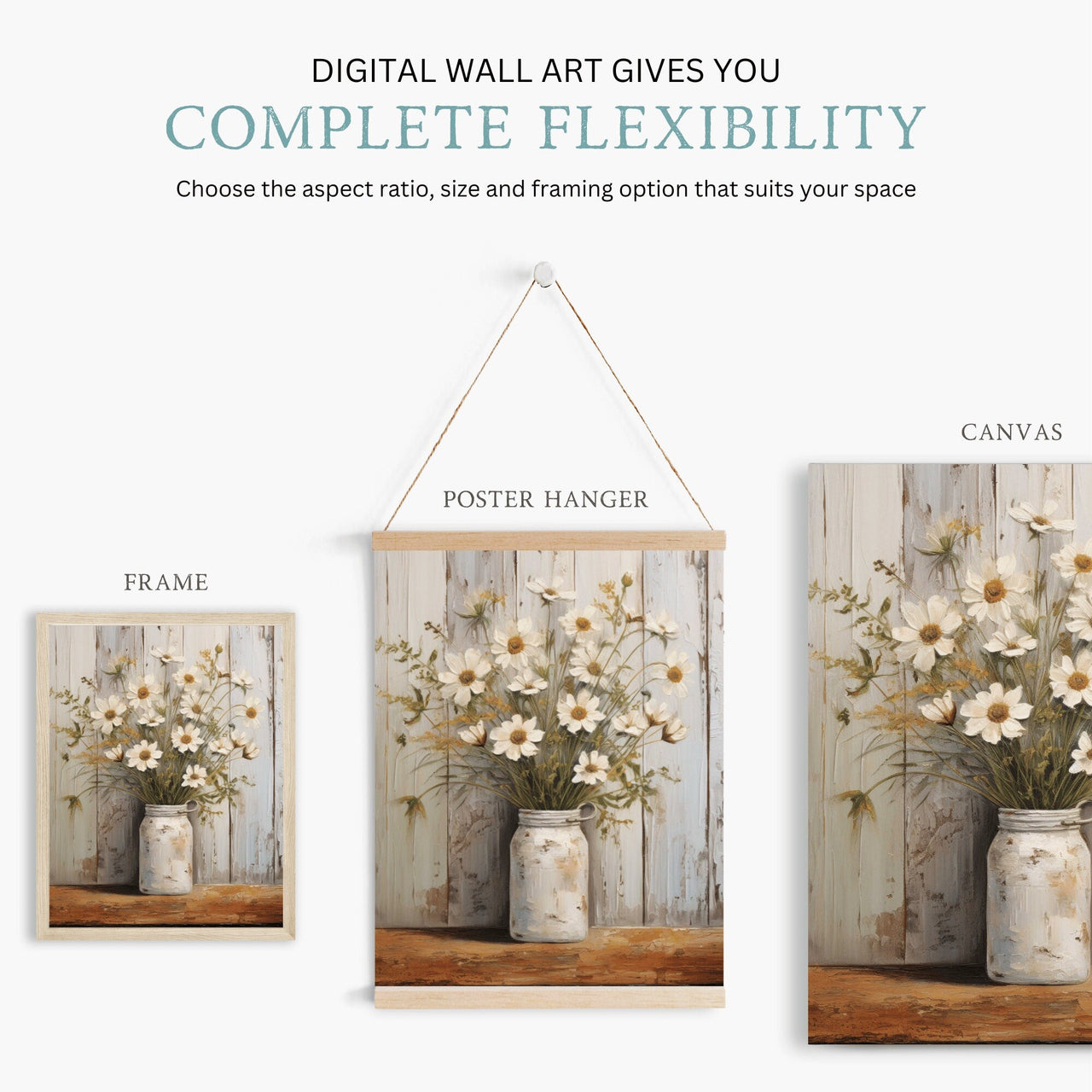 Daisy Flower Print – Floral Farmhouse Wall Decor