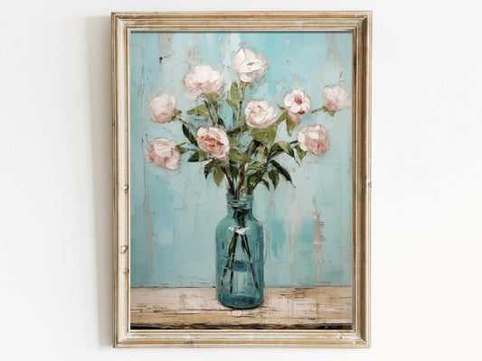 Rustic Floral Wall Art, Pink Rose Print, Vintage Botanical Decor - WildfieldPrints