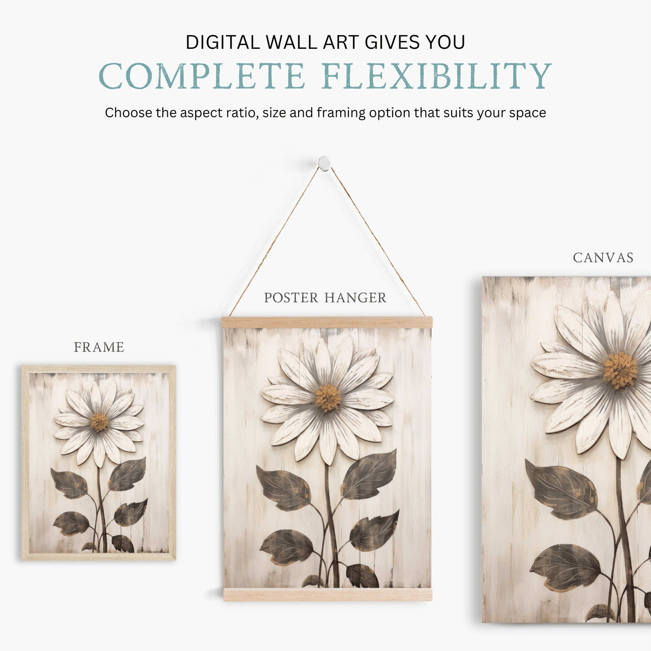 Rustic Floral Wall Art – Flower Living Room Print