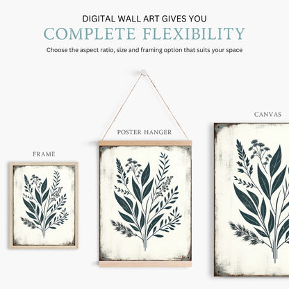 Rustic Floral Wall Decor, Vintage Flower Art, Black Flower Print - WildfieldPrints