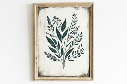 Rustic Floral Wall Decor, Vintage Flower Art, Black Flower Print - WildfieldPrints