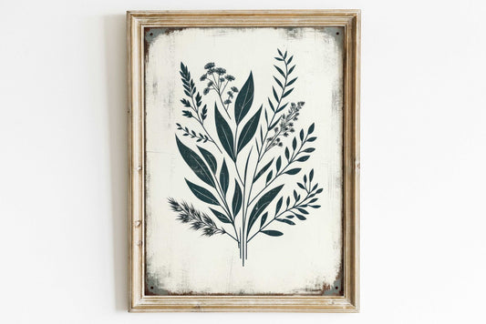 Rustic Floral Wall Decor, Vintage Flower Art, Black Flower Print - WildfieldPrints