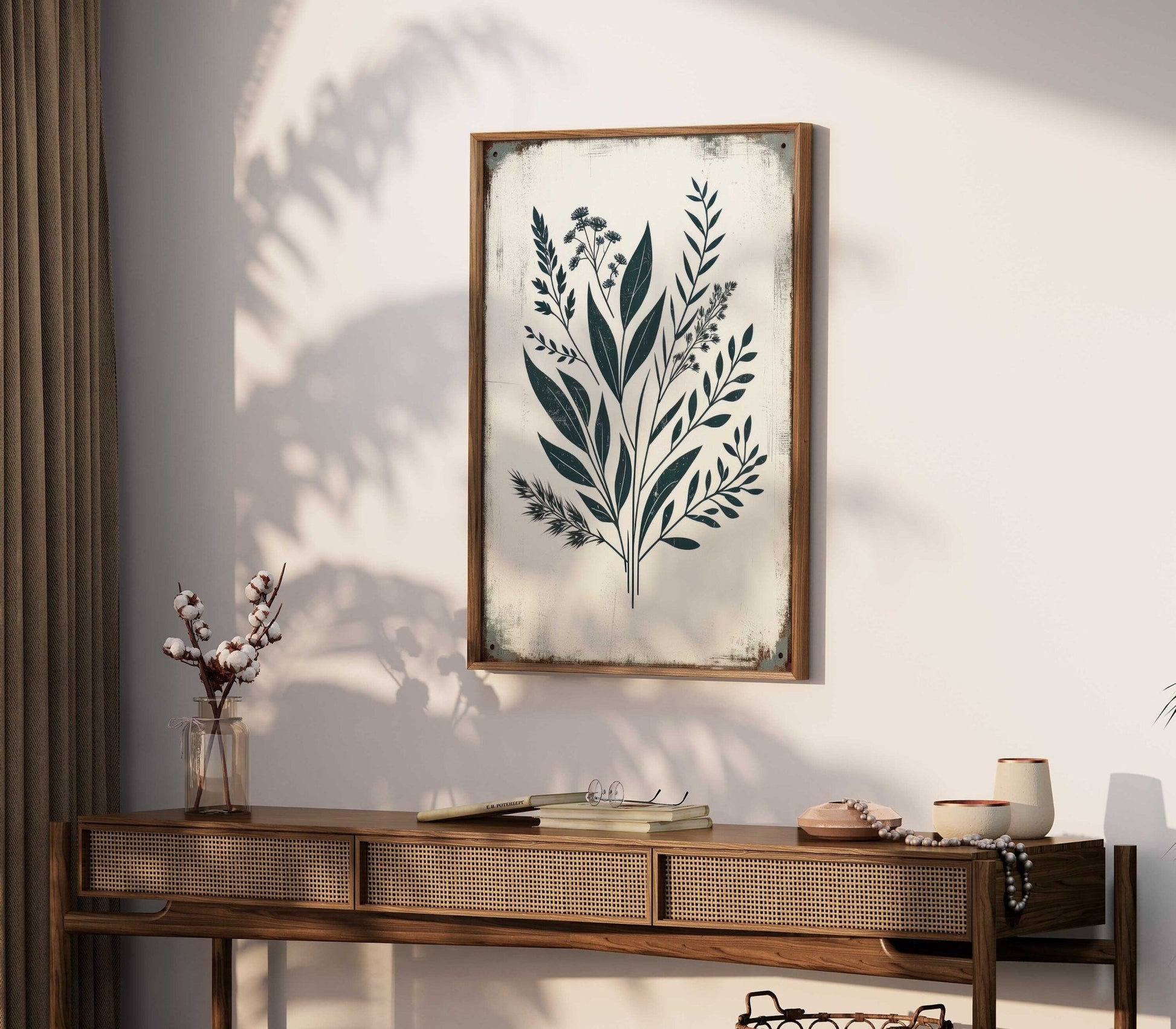 Rustic Floral Wall Decor, Vintage Flower Art, Black Flower Print - WildfieldPrints