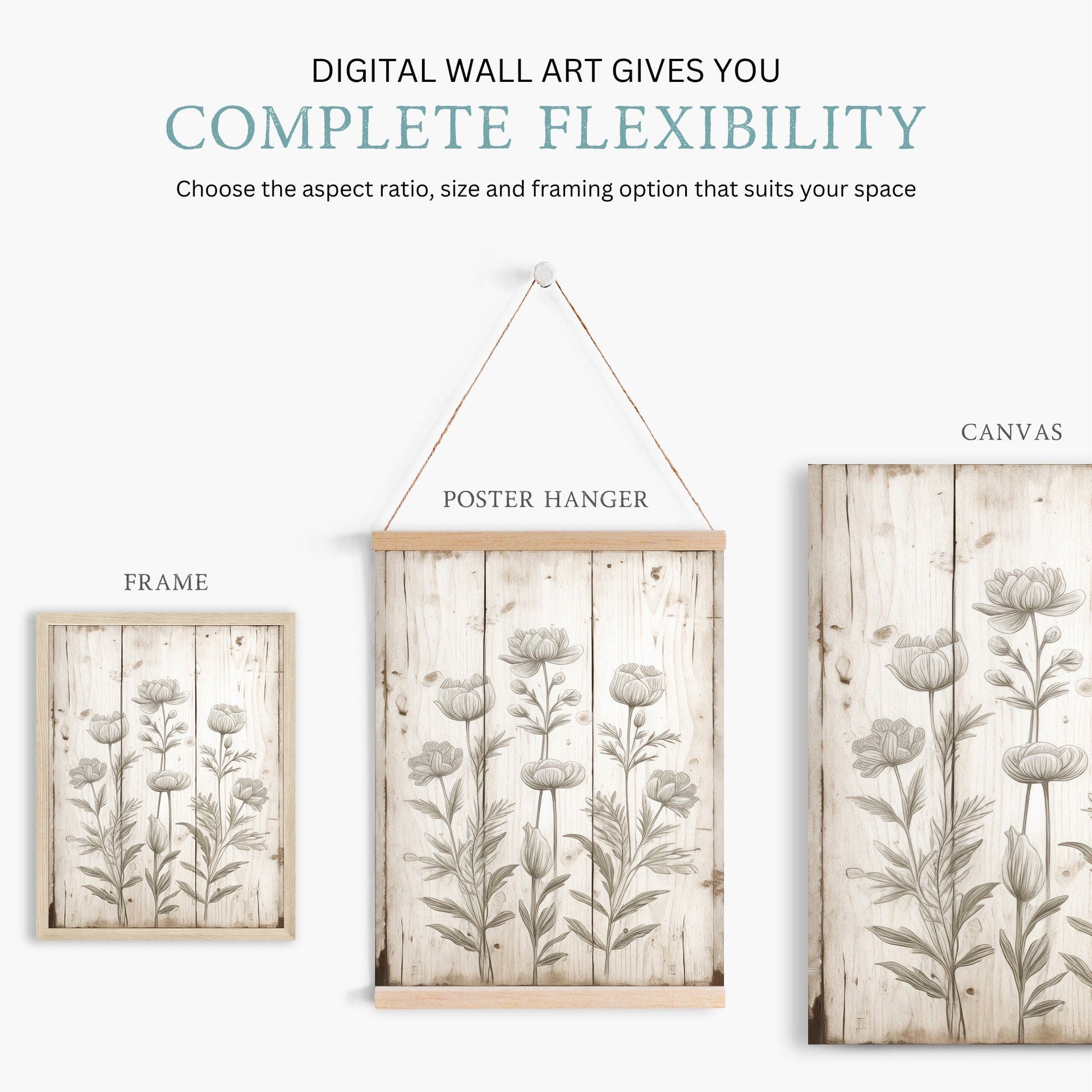 Rustic Floral Wall Decor, Vintage Flower Art, Distressed Print - WildfieldPrints
