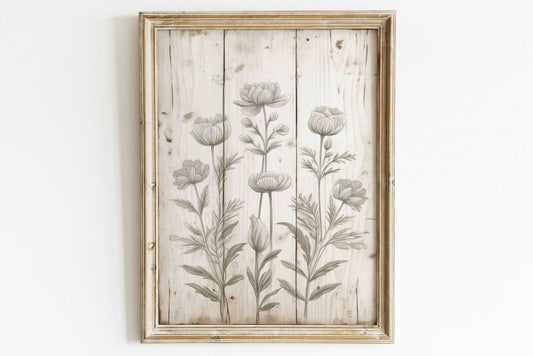 Rustic Floral Wall Decor, Vintage Flower Art, Distressed Print - WildfieldPrints