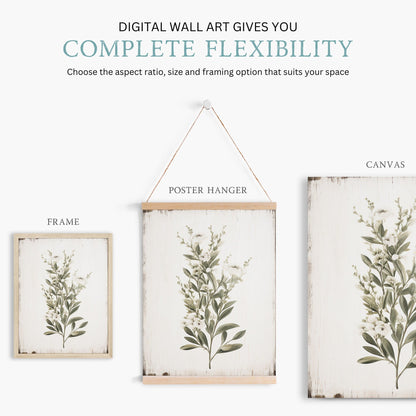 Rustic Floral Wall Decor, White Flower Print, Minimalist Kitchen Art - WildfieldPrints