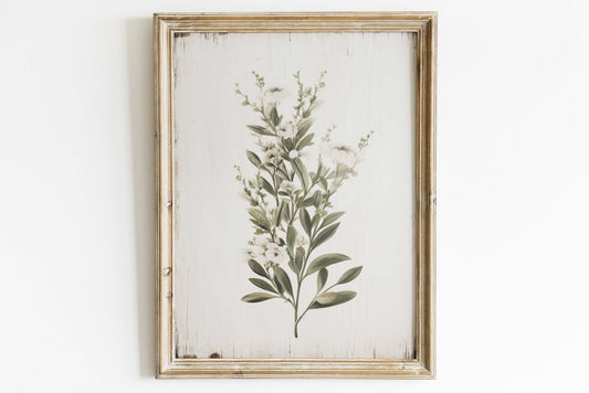 Rustic Floral Wall Decor, White Flower Print, Minimalist Kitchen Art - WildfieldPrints