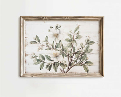 Rustic Floral Wall Decor, White Flower Print, Vintage Kitchen Art - WildfieldPrints