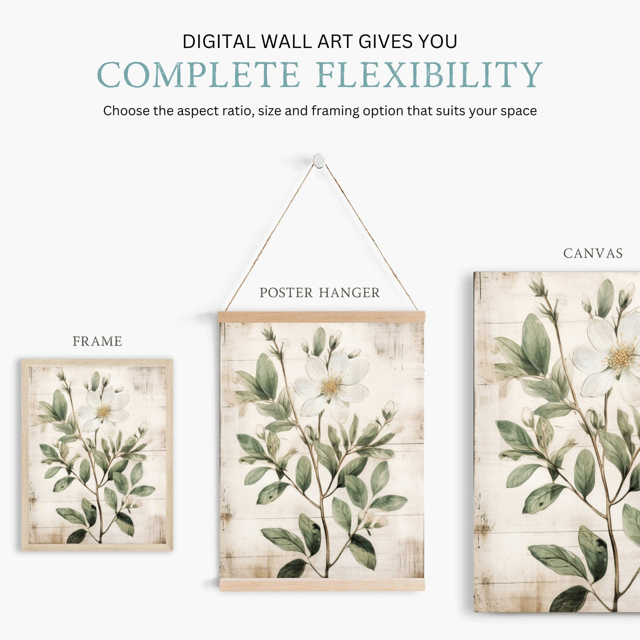 White Flower Wall Art – Floral Kitchen Print