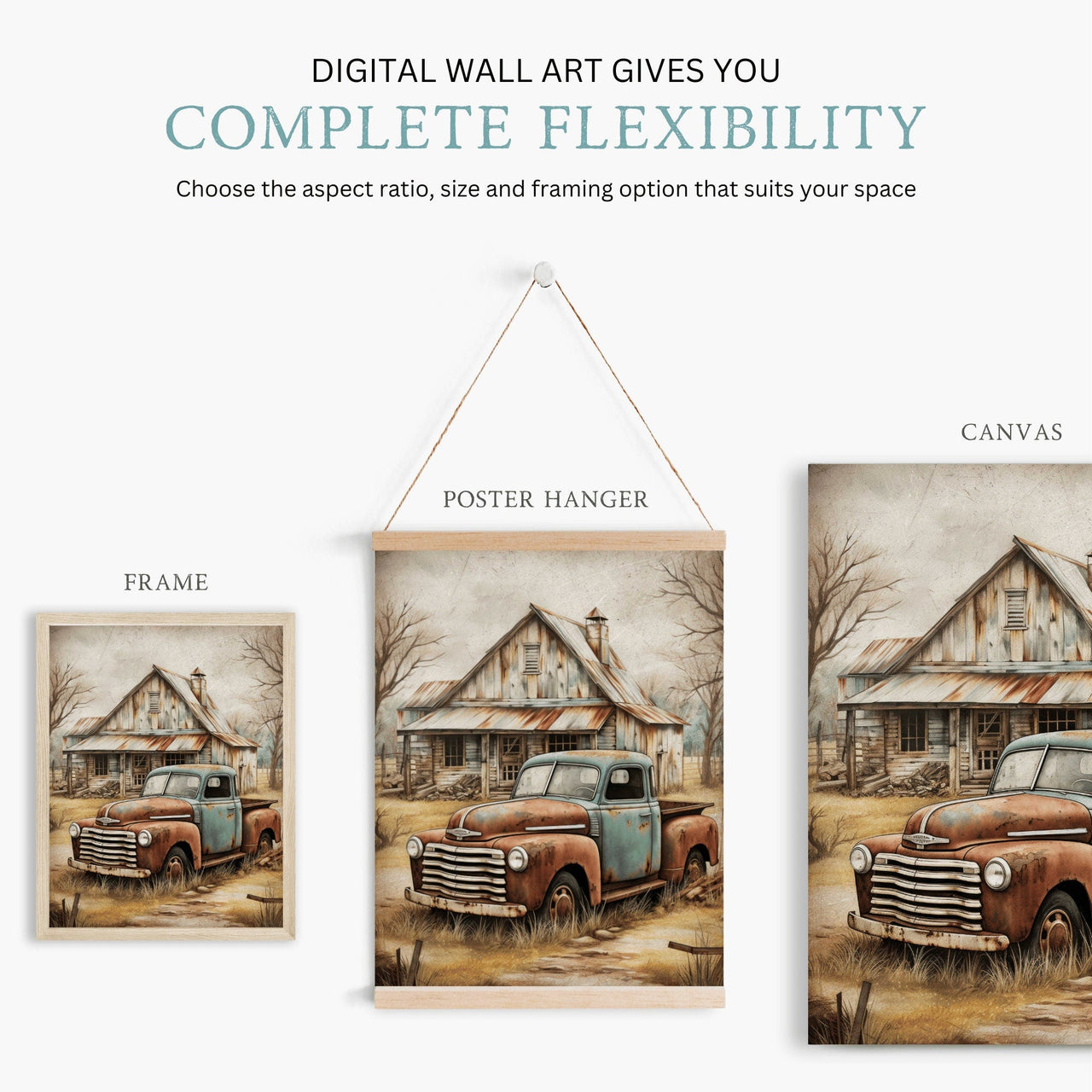 Rusty Car Wall Art – Vintage Living Room Print