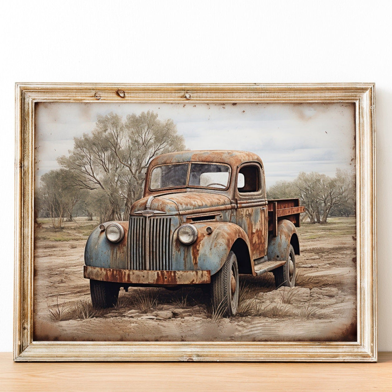 Rusty Pickup Truck Wall Art – Vintage Room Print