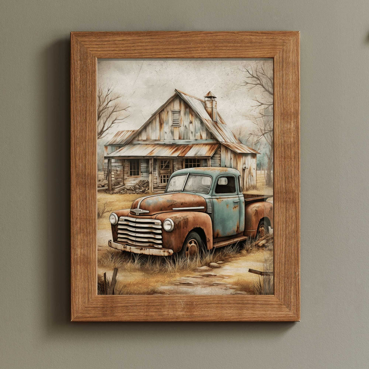 Rusty Car Wall Art – Vintage Living Room Print