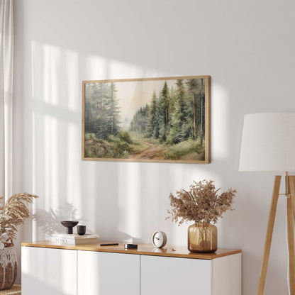 Rustic Landscape Artwork, Vintage Nature Wall Decor, Watercolor Forest Path - WildfieldPrints