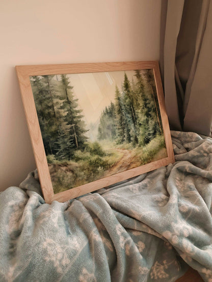 Rustic Landscape Artwork, Vintage Nature Wall Decor, Watercolor Forest Path - WildfieldPrints