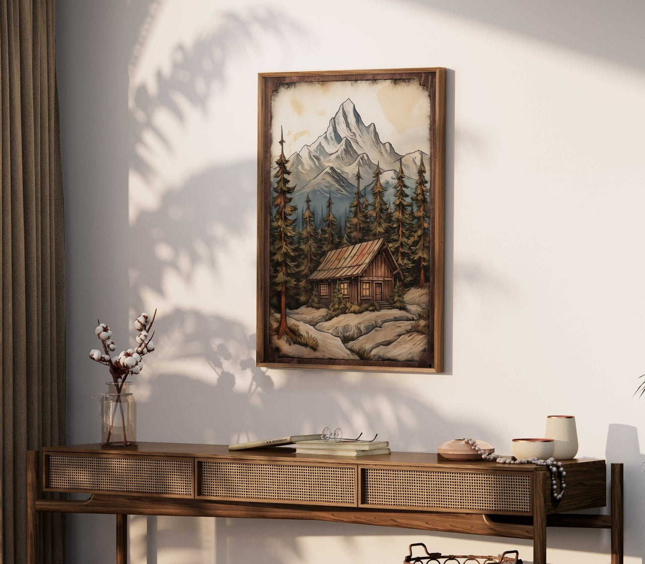 Rustic Mountain Cabin Wall Art – Nature Nursery Print