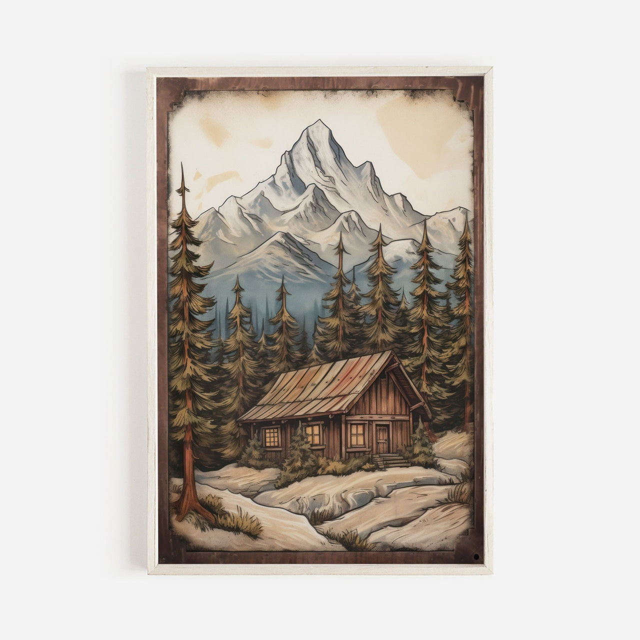 Rustic Mountain Cabin Wall Art – Nature Nursery Print