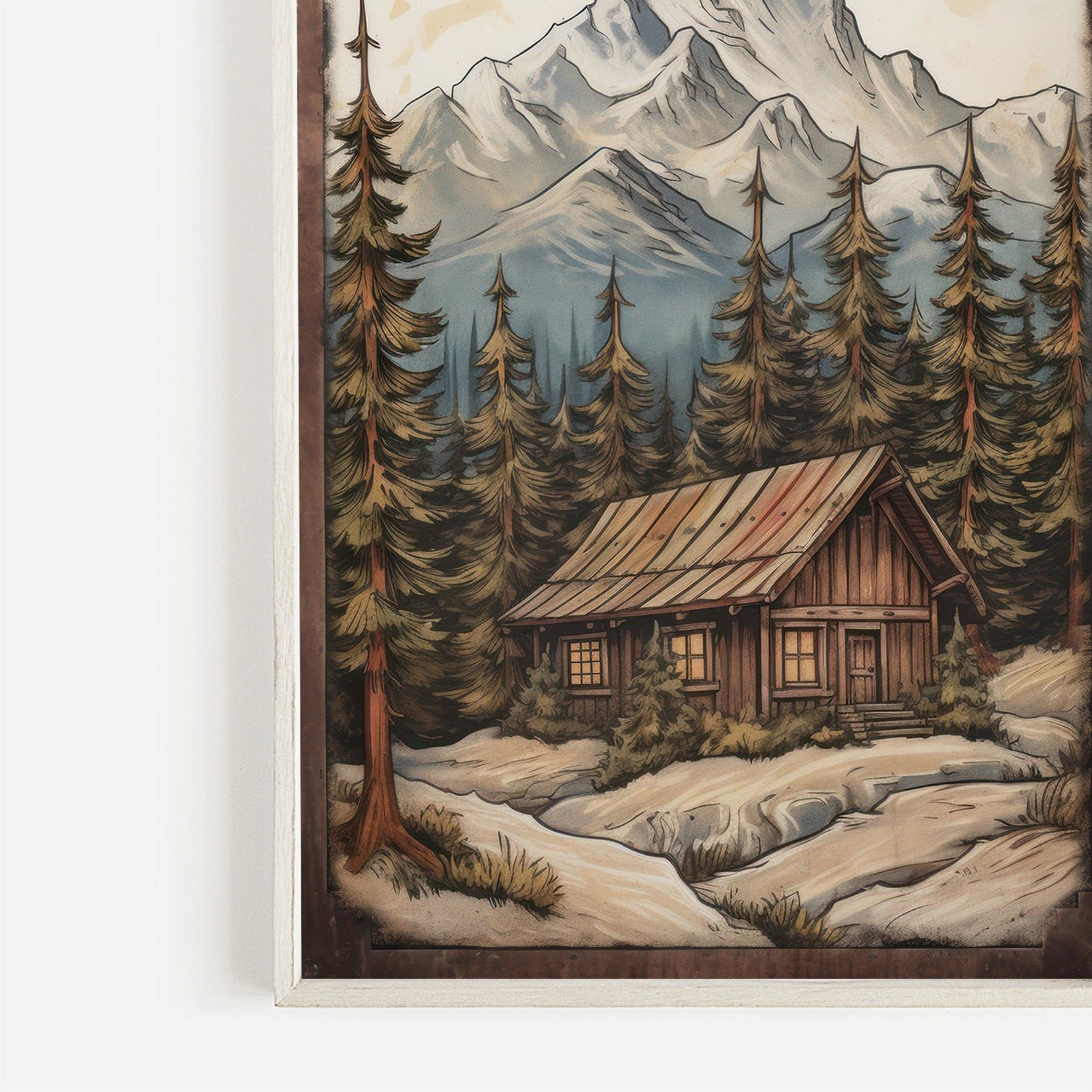 Rustic Mountain Cabin Wall Art – Nature Nursery Print