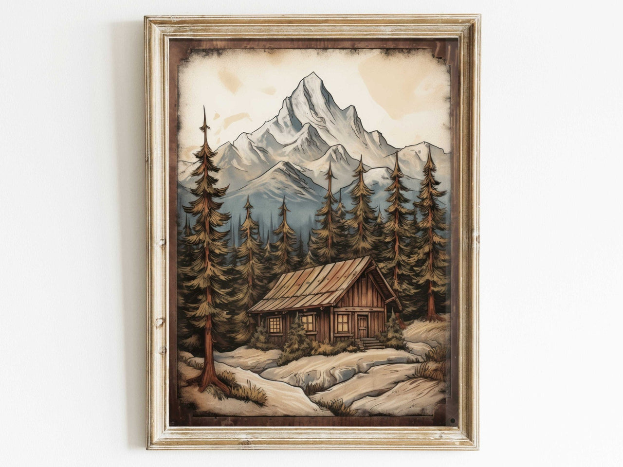 Rustic Mountain Cabin Wall Art – Nature Nursery Print