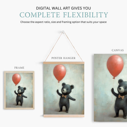 Rustic Nursery Decor, Bunny and Bear Balloon Art, Cute Child's Room Decor - WildfieldPrints