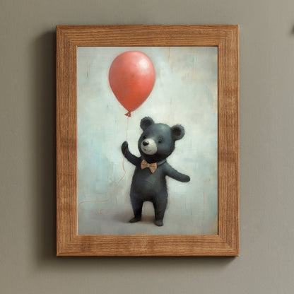 Rustic Nursery Decor, Bunny and Bear Balloon Art, Cute Child's Room Decor - WildfieldPrints