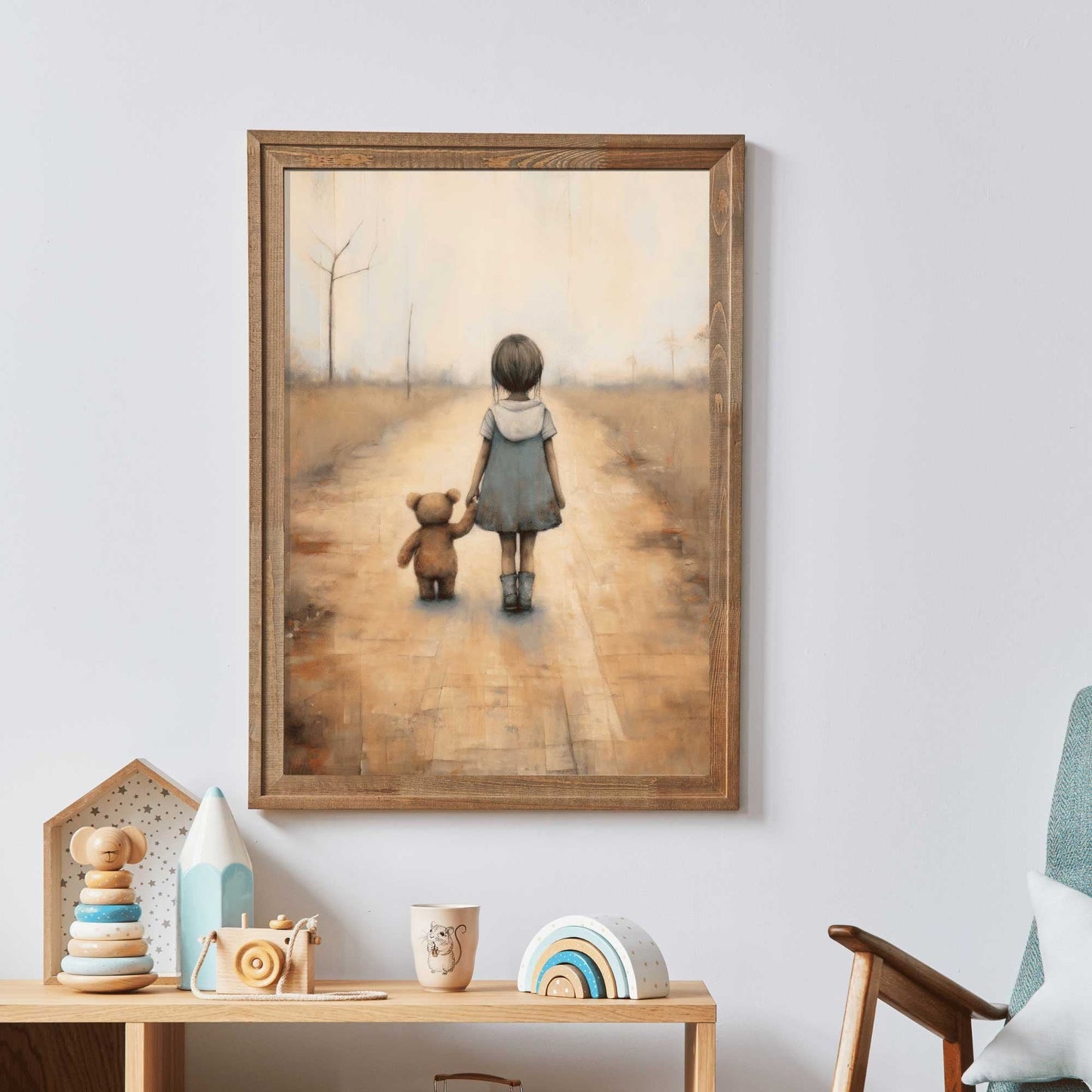 Rustic Nursery Decor, Unique Vintage Style for Kids Room, Teddy Bear Art - WildfieldPrints