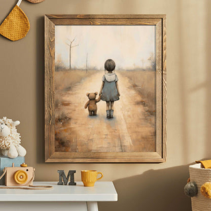 Rustic Nursery Decor, Unique Vintage Style for Kids Room, Teddy Bear Art - WildfieldPrints