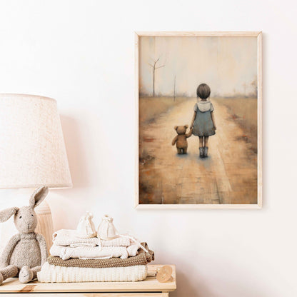 Rustic Nursery Decor, Unique Vintage Style for Kids Room, Teddy Bear Art - WildfieldPrints