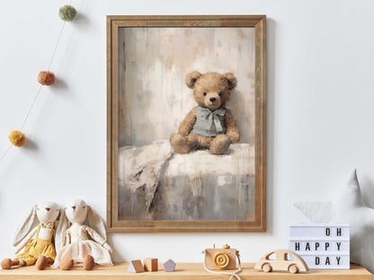 Rustic Nursery Decor, Vintage Teddy Bear Artwork, Baby Room Wall Art - WildfieldPrints