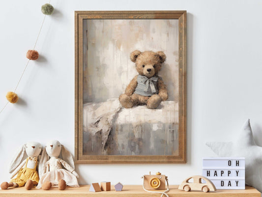 Rustic Nursery Decor, Vintage Teddy Bear Artwork, Baby Room Wall Art - WildfieldPrints