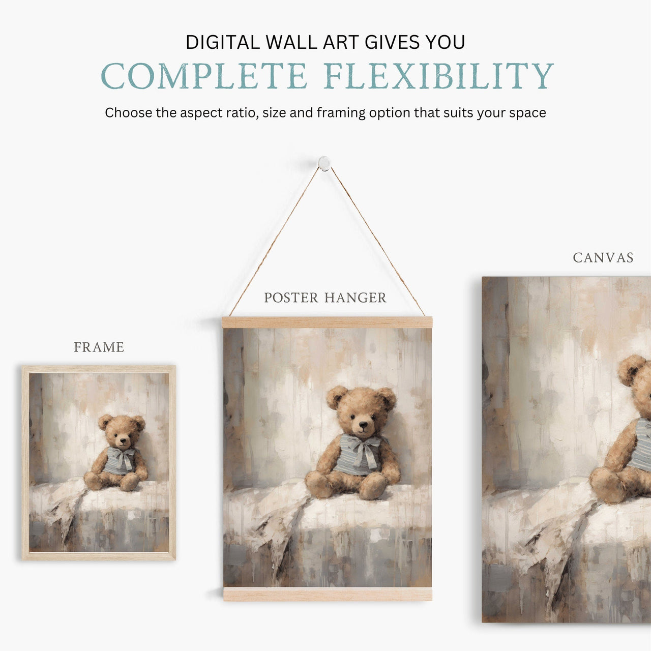 Vintage Teddy Bear Wall Art – Animal Nursery Print