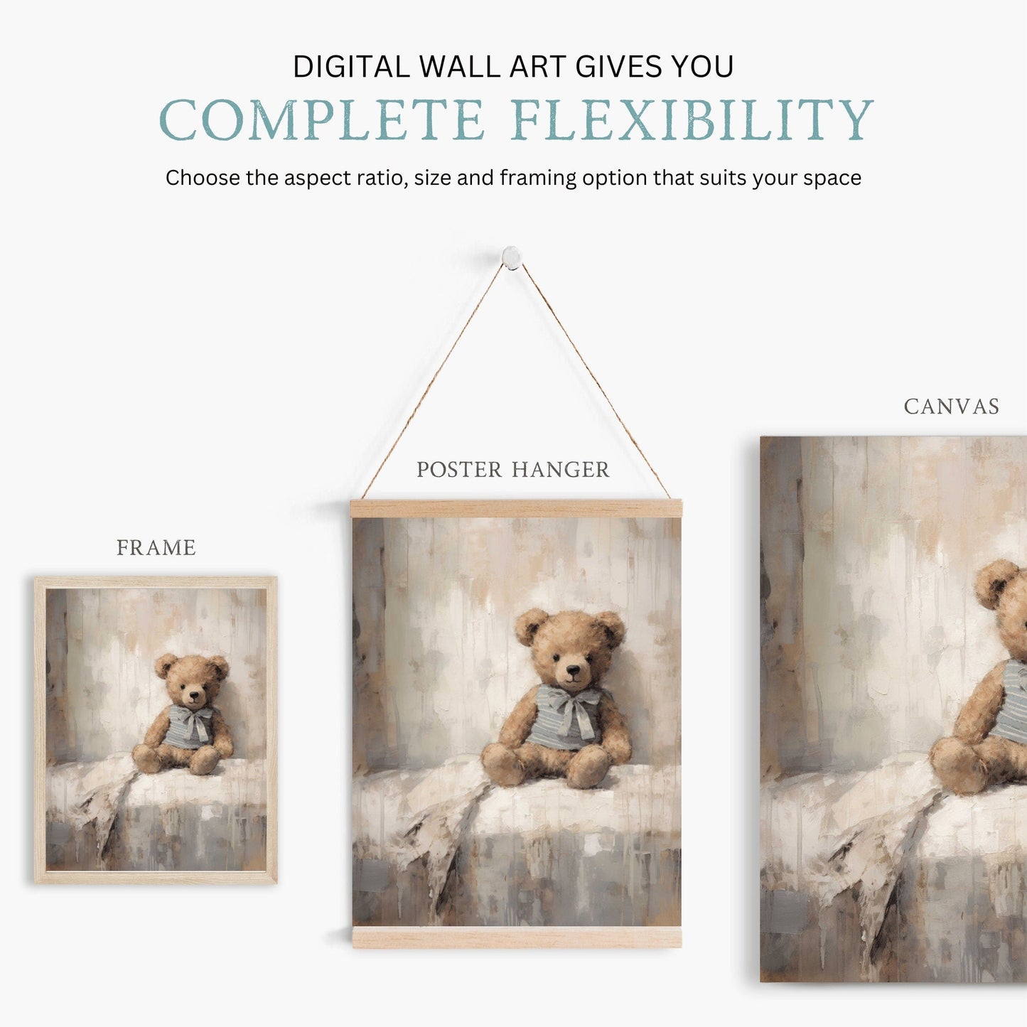 Rustic Nursery Decor, Vintage Teddy Bear Artwork, Baby Room Wall Art - WildfieldPrints