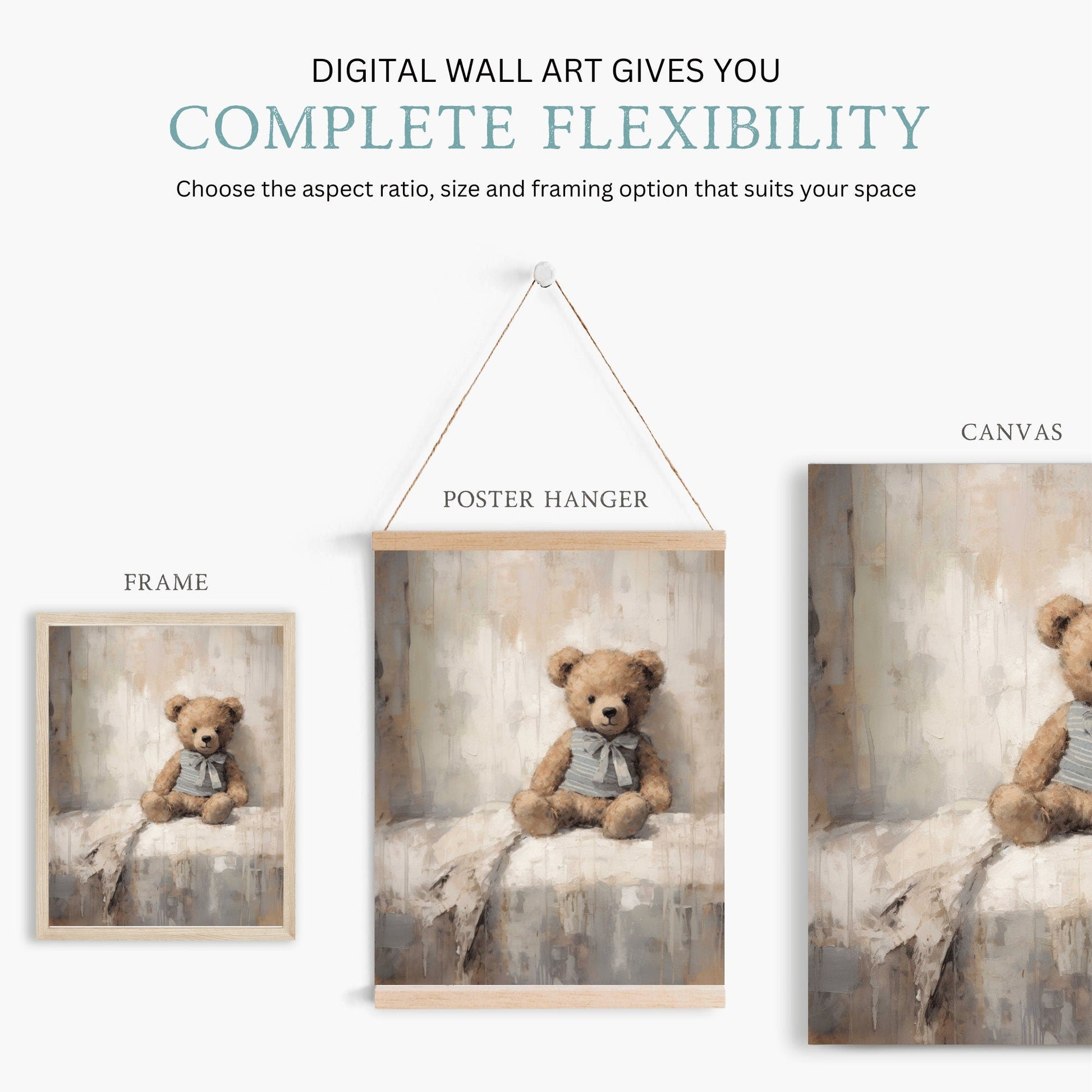 Rustic Nursery Decor, Vintage Teddy Bear Artwork, Baby Room Wall Art - WildfieldPrints